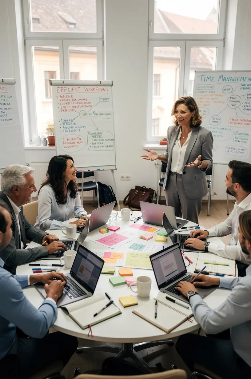 Schimb de idei într-o sesiune de brainstorming pentru identificarea soluțiilor de creștere a eficienței.